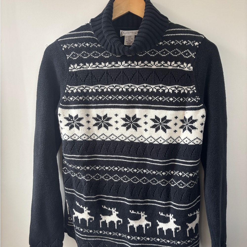 Elegant Black and White Turtleneck Sweater